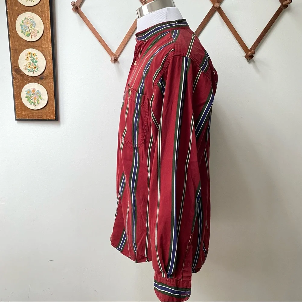 🍄 5/$30 Vintage Striped Mandarin Shirt - Picture 5 of 13